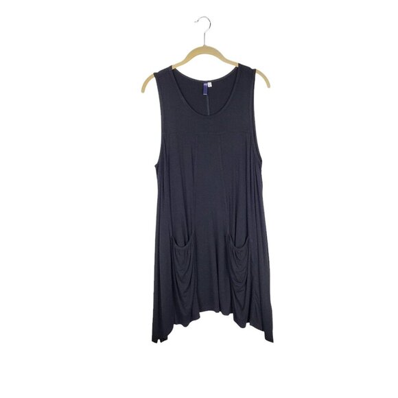 Heartstring Tunic Sleeveless Pocket Top Black Lagenlook Womens Size Large - Picture 1 of 8